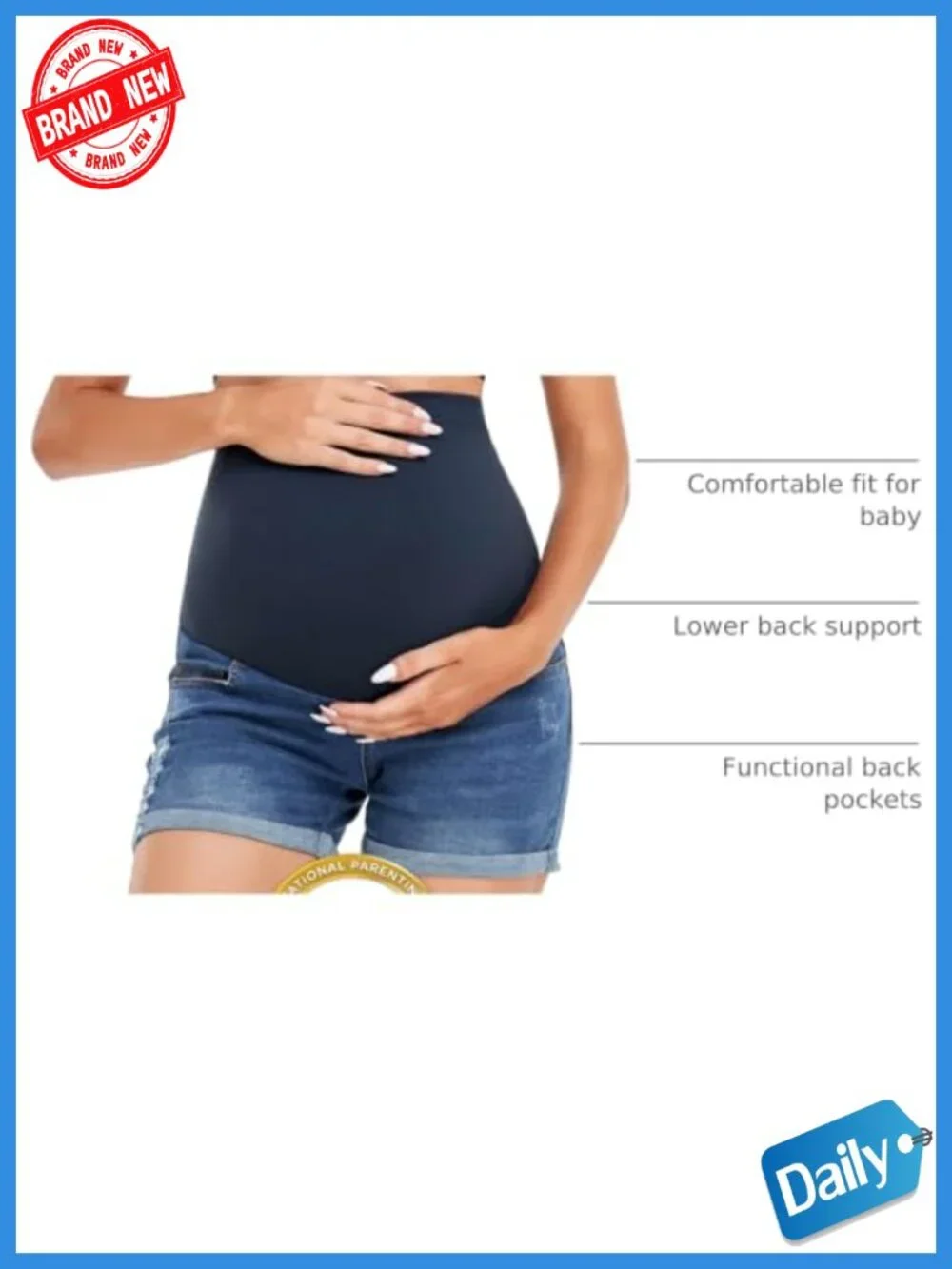 Maternity Jean Shorts Over The Belly Stretchy Denim High Rise